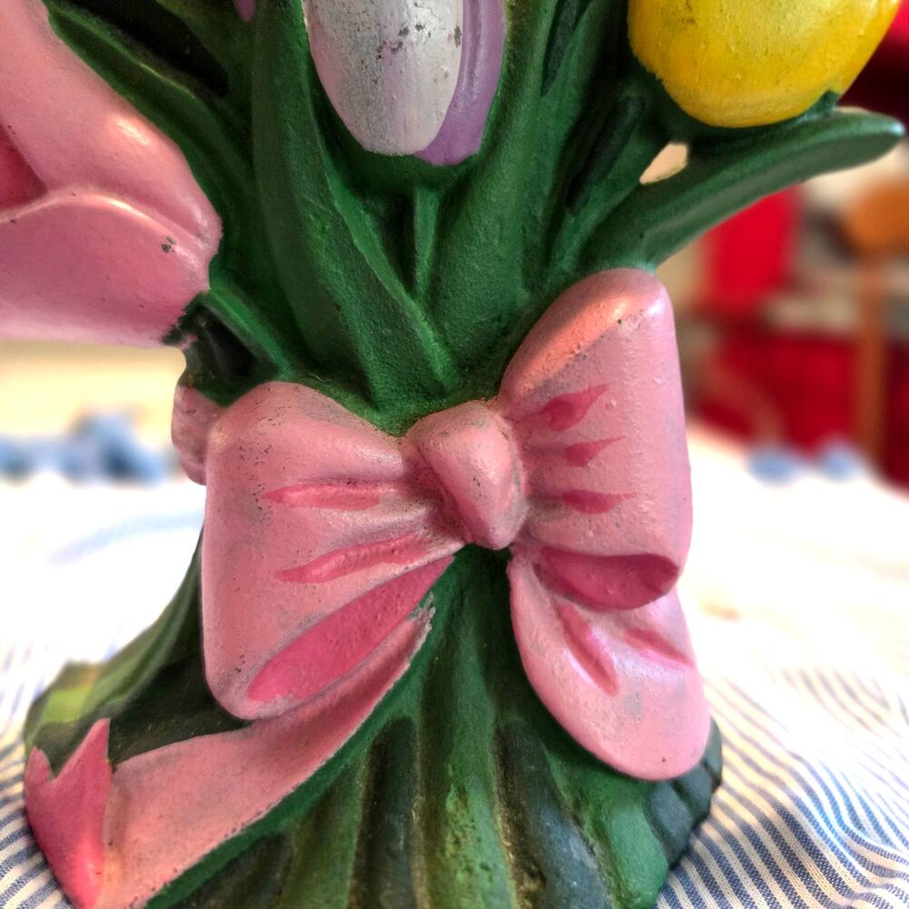 Cast Iron Spring Tulip Bouquet Vintage Door Stop Indoor Outdoor 9.5" Height - Picture 2 of 7